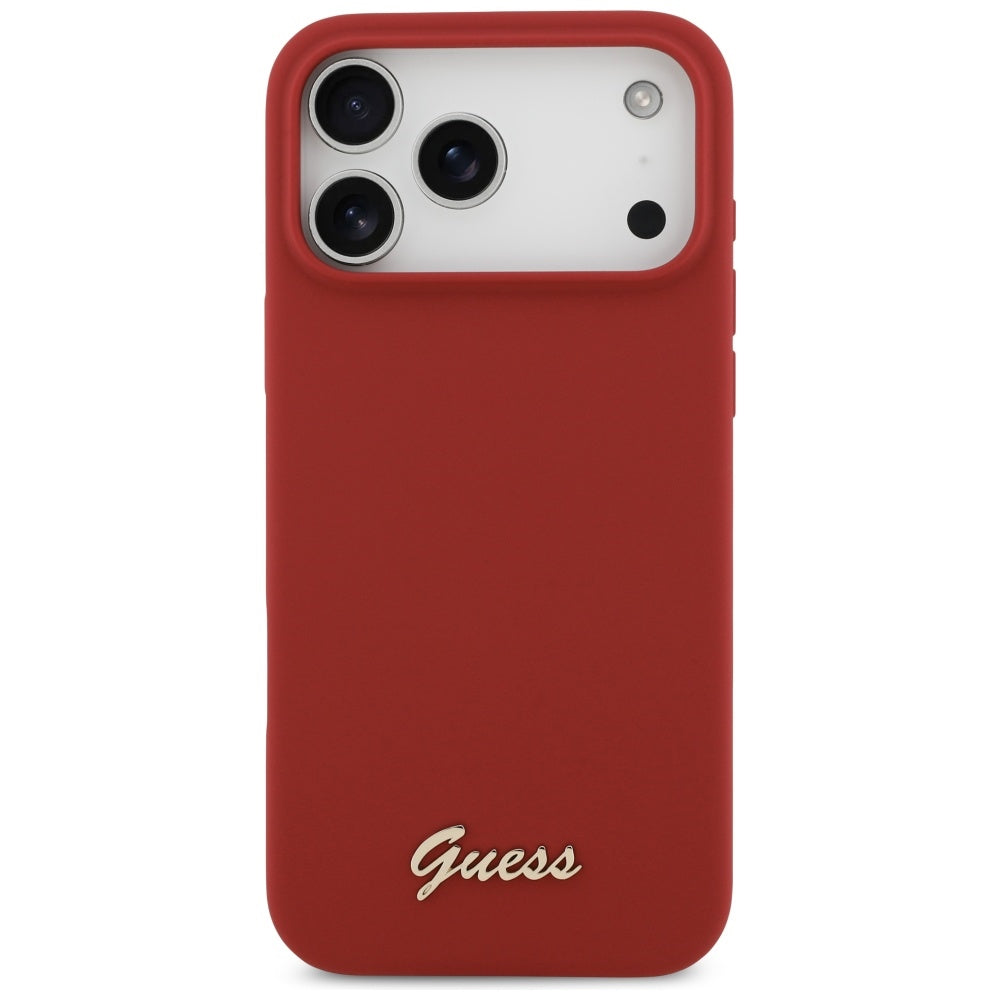 Funda MagSafe para Apple iPhone 17 Pro Max, Guess, Script Metal Logo, Roja