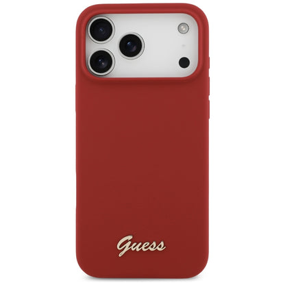 Funda MagSafe para Apple iPhone 17 Pro Max, Guess, Script Metal Logo, Roja
