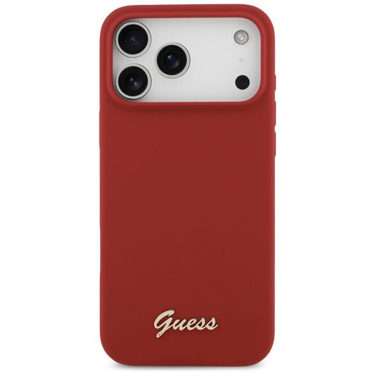 Funda MagSafe para Apple iPhone 17 Pro Max, Guess, Script Metal Logo, Roja