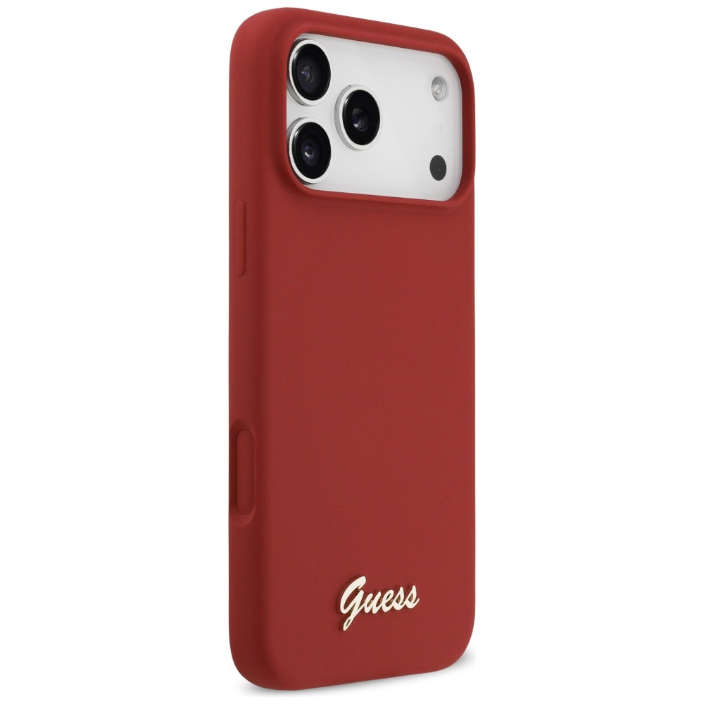 Funda MagSafe para Apple iPhone 17 Pro Max, Guess, Script Metal Logo, Roja
