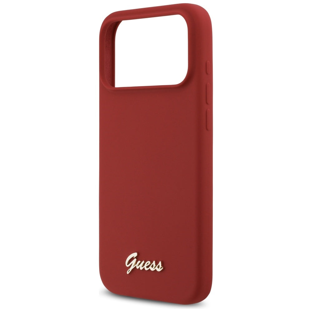 Funda MagSafe para Apple iPhone 17 Pro Max, Guess, Script Metal Logo, Roja