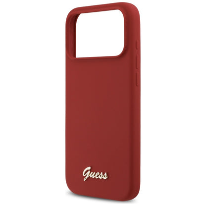 Funda MagSafe para Apple iPhone 17 Pro Max, Guess, Script Metal Logo, Roja