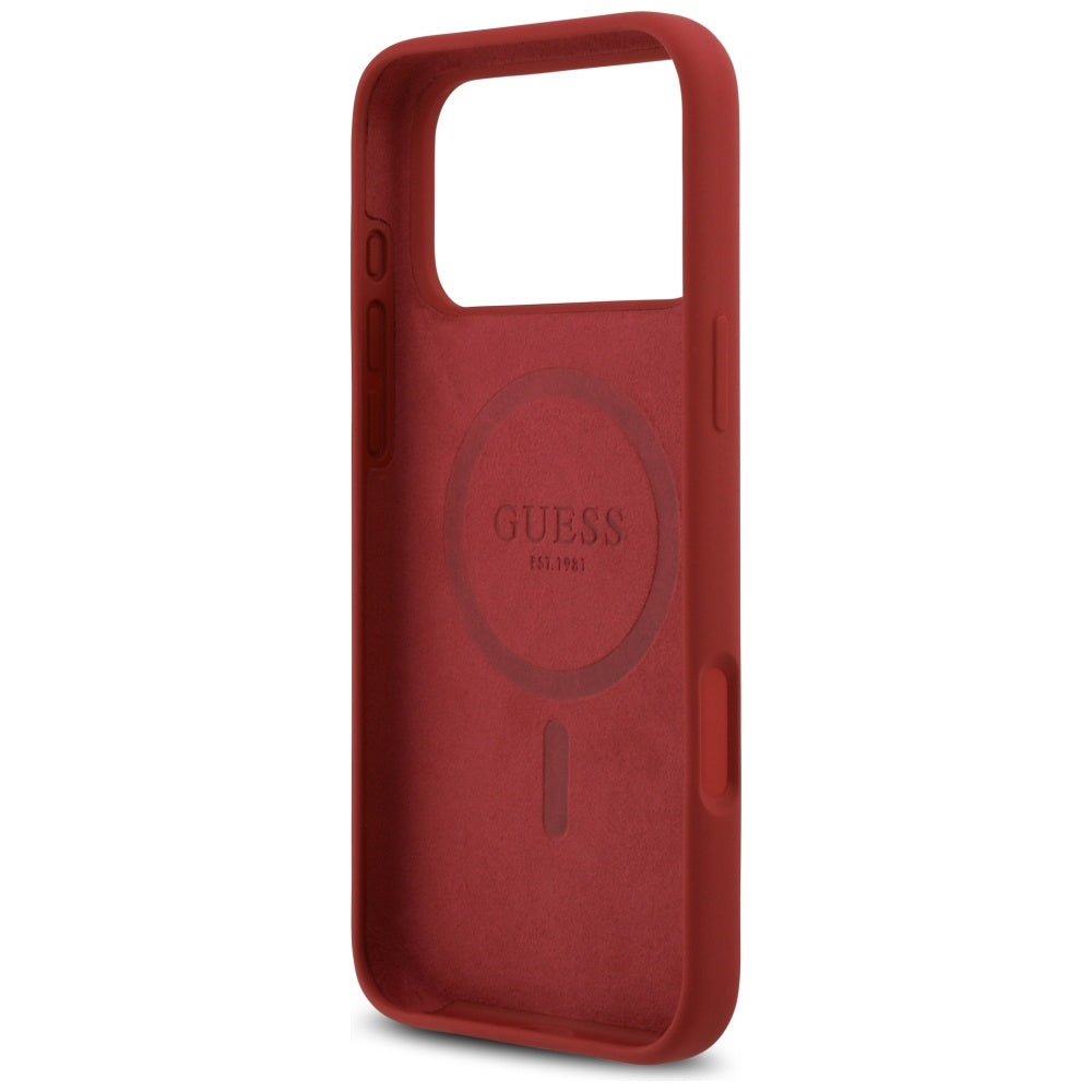 Funda MagSafe para Apple iPhone 17 Pro Max, Guess, Script Metal Logo, Roja