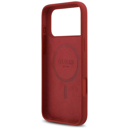 Funda MagSafe para Apple iPhone 17 Pro Max, Guess, Script Metal Logo, Roja