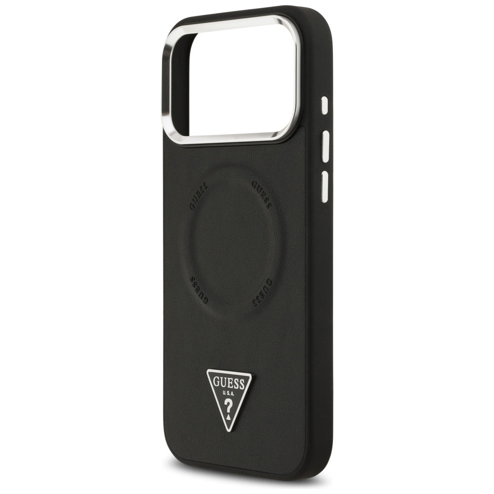 Funda MagSafe para Apple iPhone 17 Pro Max, Guess, Logo Triangular, Negra Plateada