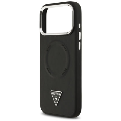 Funda MagSafe para Apple iPhone 17 Pro Max, Guess, Logo Triangular, Negra Plateada