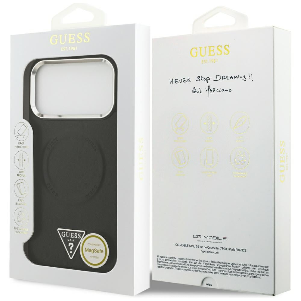 Funda MagSafe para Apple iPhone 17 Pro Max, Guess, Logo Triangular, Negra Plateada