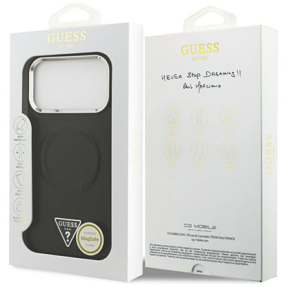 Funda MagSafe para Apple iPhone 17 Pro Max, Guess, Logo Triangular, Negra Plateada