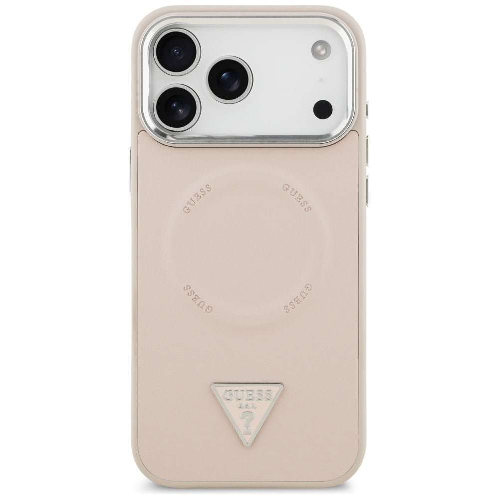 Funda MagSafe para Apple iPhone 17 Pro Max, Guess, Logo Triangular, Rosa Plateada