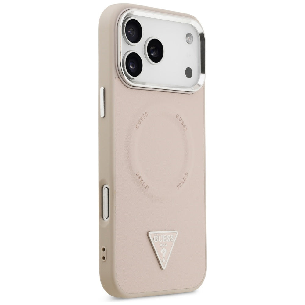 Funda MagSafe para Apple iPhone 17 Pro Max, Guess, Logo Triangular, Rosa Plateada