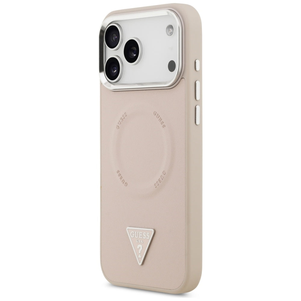 Funda MagSafe para Apple iPhone 17 Pro Max, Guess, Logo Triangular, Rosa Plateada