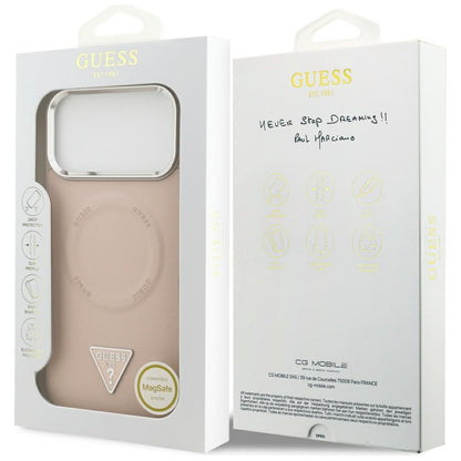 Funda MagSafe para Apple iPhone 17 Pro Max, Guess, Logo Triangular, Rosa Plateada