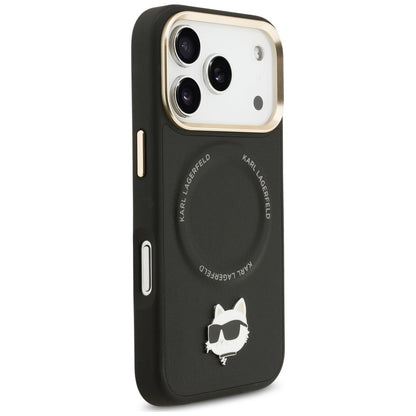 Funda MagSafe para Apple iPhone 17 Pro Max, Karl Lagerfeld, Big Strap Choupette Metal Logo, Negra