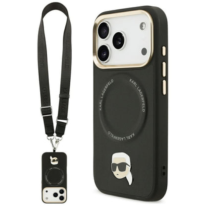 Funda MagSafe para Apple iPhone 17 Pro Max, Karl Lagerfeld, Big Strap Karl Metal Logo, Negra
