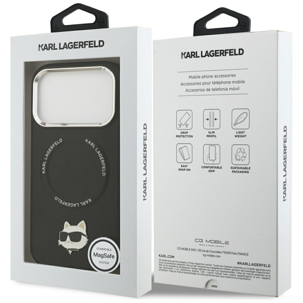 Funda MagSafe para Apple iPhone 17 Pro Max, Karl Lagerfeld, Choupette Pin, Negra