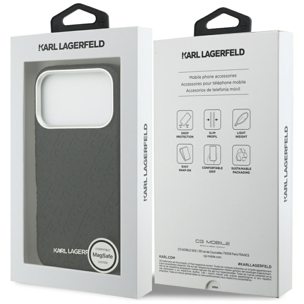 Funda MagSafe para Apple iPhone 17 Pro Max, Karl Lagerfeld, FW Stamped Karl, Negra