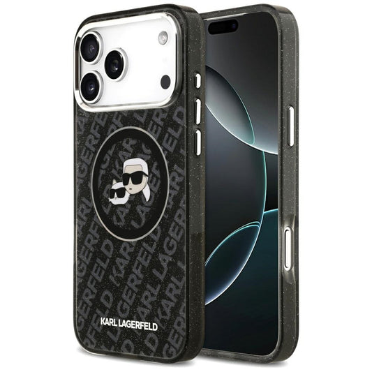 Funda MagSafe para Apple iPhone 17 Pro Max, Karl Lagerfeld, Glitter Karl & Choupette Head, Negra