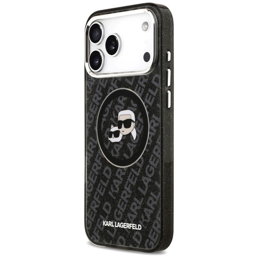 Funda MagSafe para Apple iPhone 17 Pro Max, Karl Lagerfeld, Glitter Karl & Choupette Head, Negra