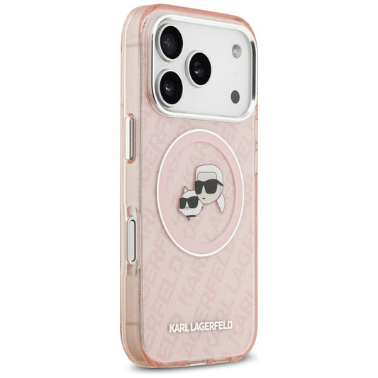 Funda MagSafe para Apple iPhone 17 Pro Max, Karl Lagerfeld, Glitter Karl & Choupette Head, Rosa