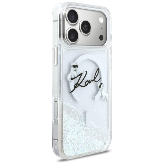 Funda MagSafe para Apple iPhone 17 Pro Max, Karl Lagerfeld, Glitter Karl Script Logo, Transparente