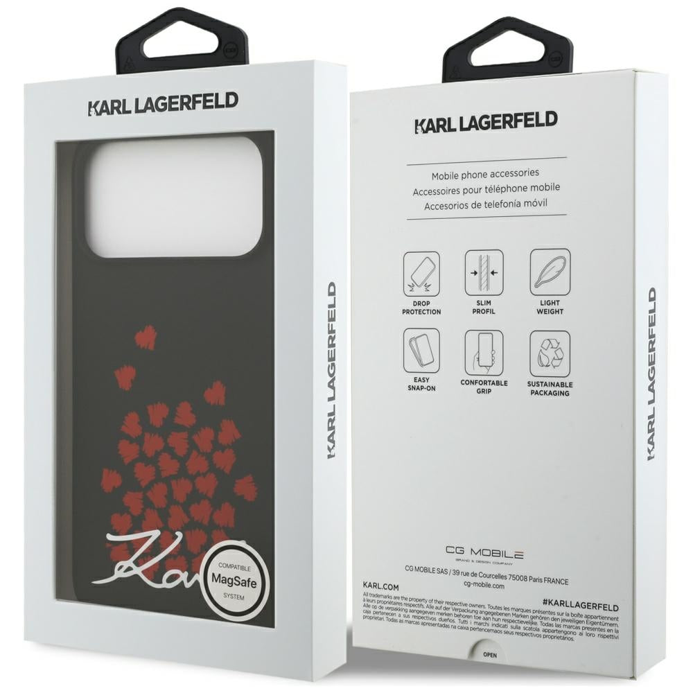 Funda MagSafe para Apple iPhone 17 Pro Max, Karl Lagerfeld, Logo de Corazón, Negra