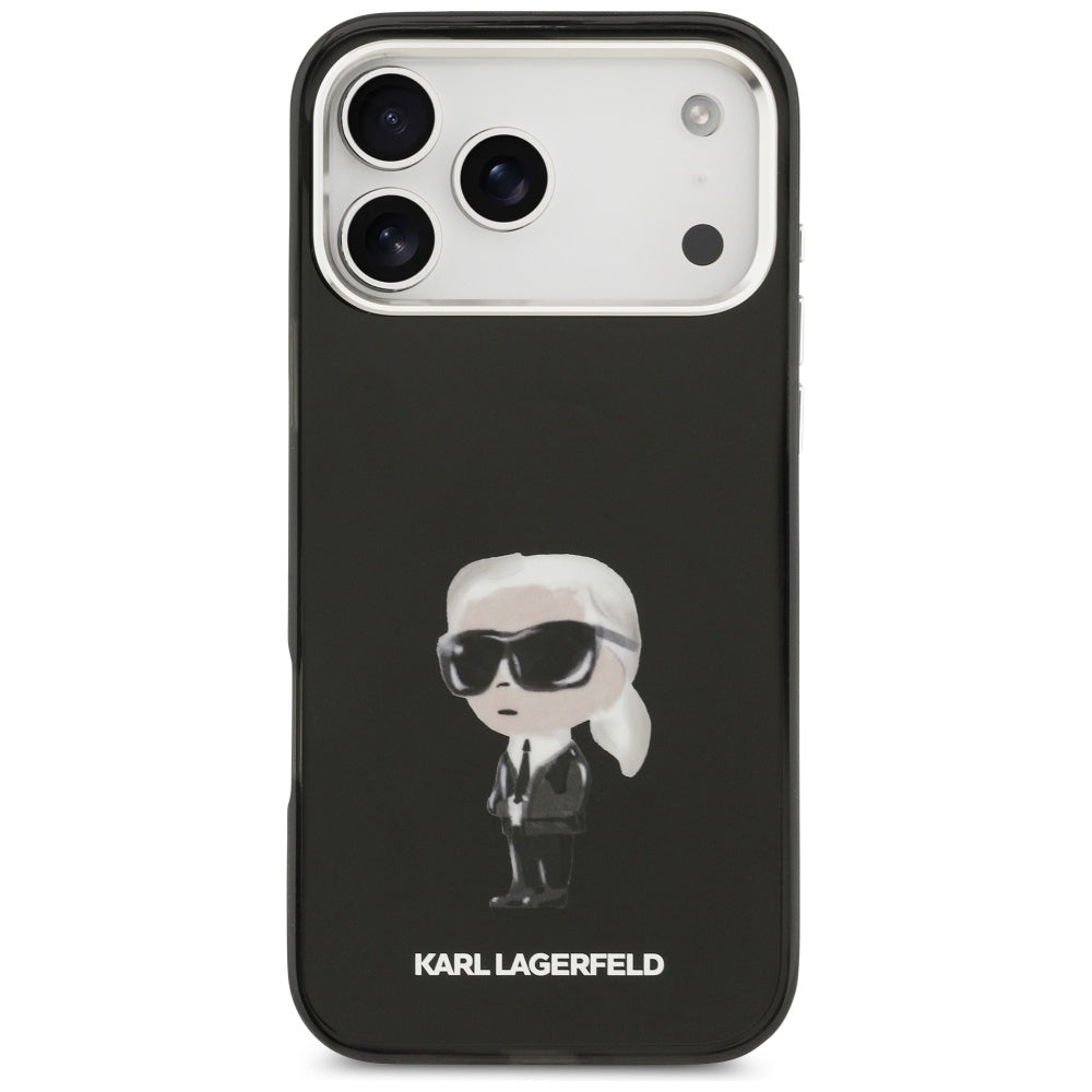 Funda MagSafe para Apple iPhone 17 Pro Max, Karl Lagerfeld, IML Aquarelle Karl Ikonik, Negra