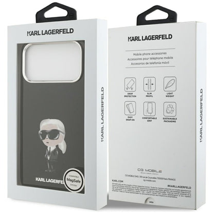 Funda MagSafe para Apple iPhone 17 Pro Max, Karl Lagerfeld, IML Aquarelle Karl Ikonik, Negra