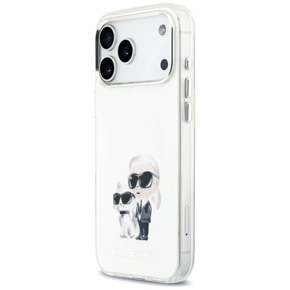 Funda MagSafe para Apple iPhone 17 Pro Max, Karl Lagerfeld, IML Aquarelle Logo Karl & Choupette, Blanca.