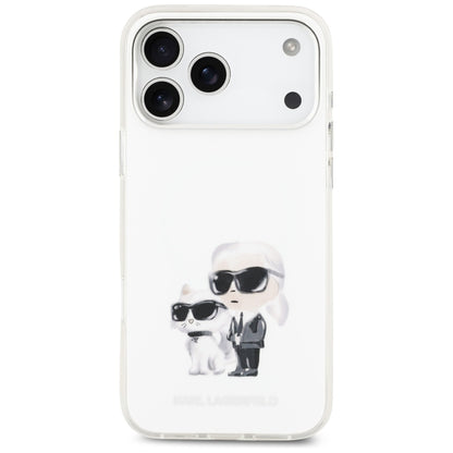Funda MagSafe para Apple iPhone 17 Pro Max, Karl Lagerfeld, IML Aquarelle Logo Karl & Choupette, Blanca.