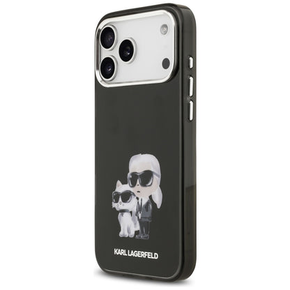 Funda MagSafe para Apple iPhone 17 Pro Max, Karl Lagerfeld, IML Aquarelle Logo Karl & Choupette, Negra.