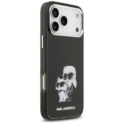 Funda MagSafe para Apple iPhone 17 Pro Max, Karl Lagerfeld, IML Aquarelle Logo Karl & Choupette, Negra.