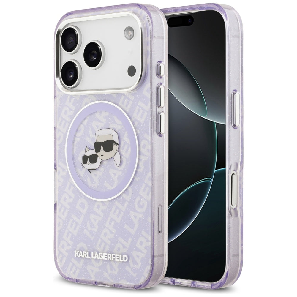 Funda MagSafe para Apple iPhone 17 Pro Max, Karl Lagerfeld, IML Glitter Karl & Choupette's Heads, Morado