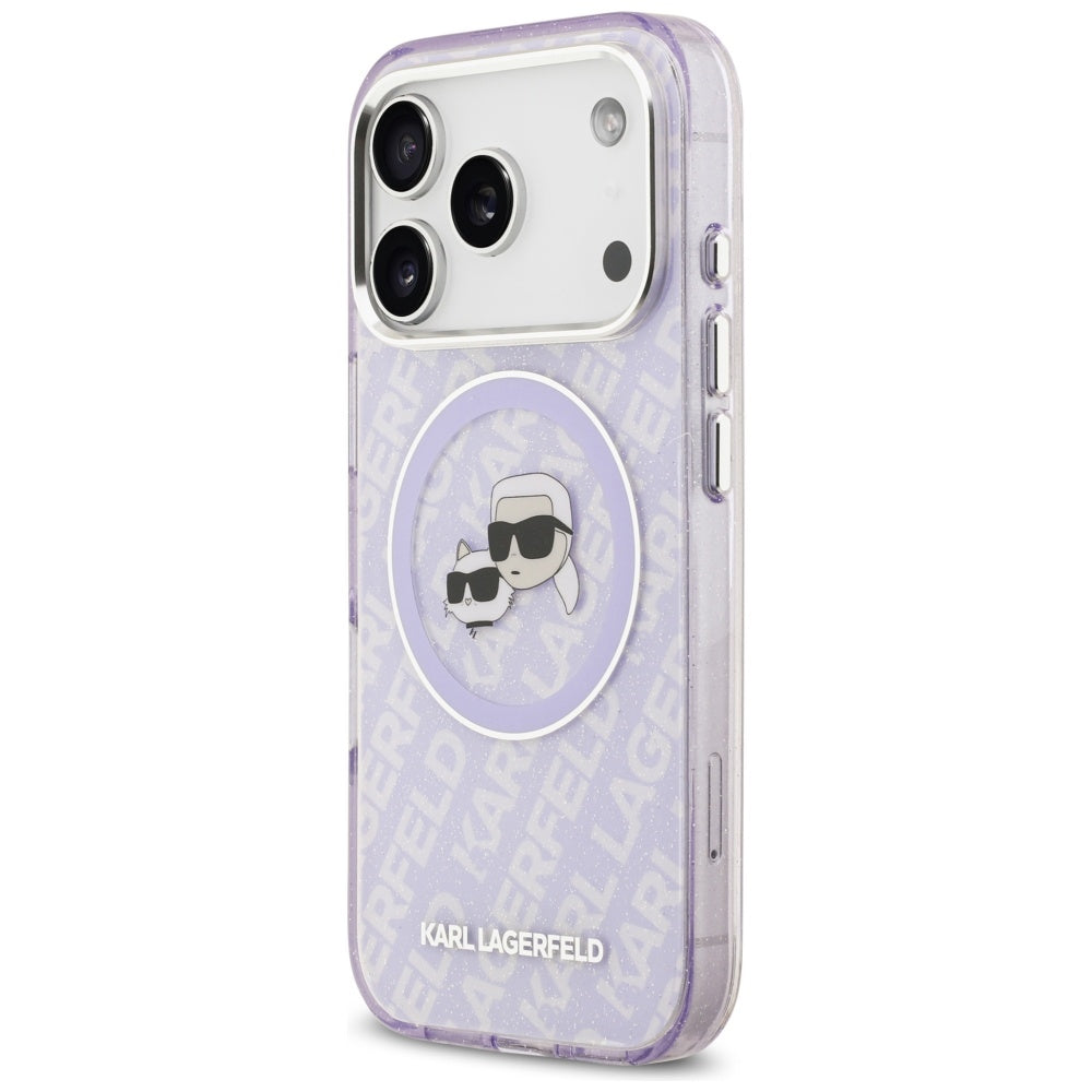 Funda MagSafe para Apple iPhone 17 Pro Max, Karl Lagerfeld, IML Glitter Karl & Choupette's Heads, Morado