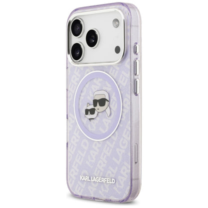 Funda MagSafe para Apple iPhone 17 Pro Max, Karl Lagerfeld, IML Glitter Karl & Choupette's Heads, Morado