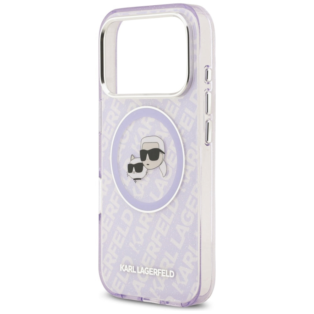 Funda MagSafe para Apple iPhone 17 Pro Max, Karl Lagerfeld, IML Glitter Karl & Choupette's Heads, Morado