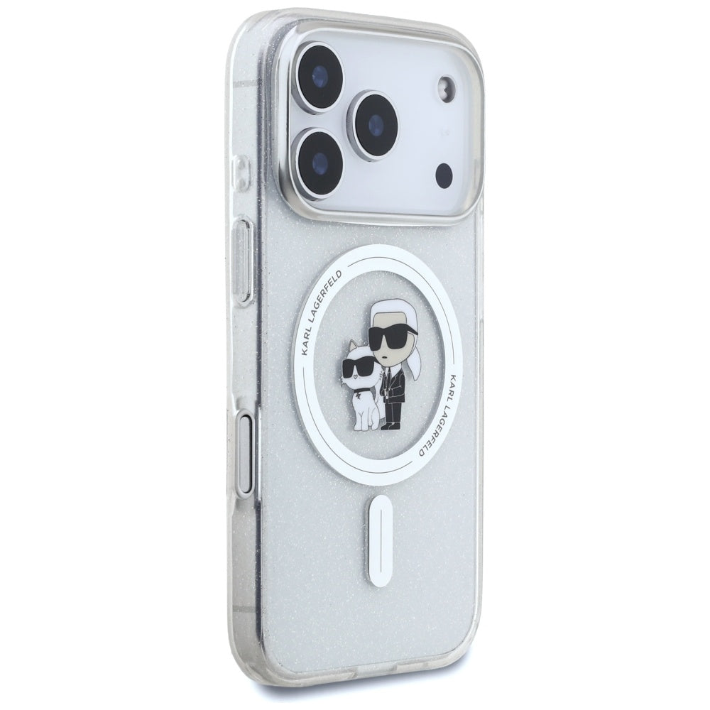 Funda MagSafe para Apple iPhone 17 Pro Max, Karl Lagerfeld, IML Glitter Karl & Choupette, Transparente