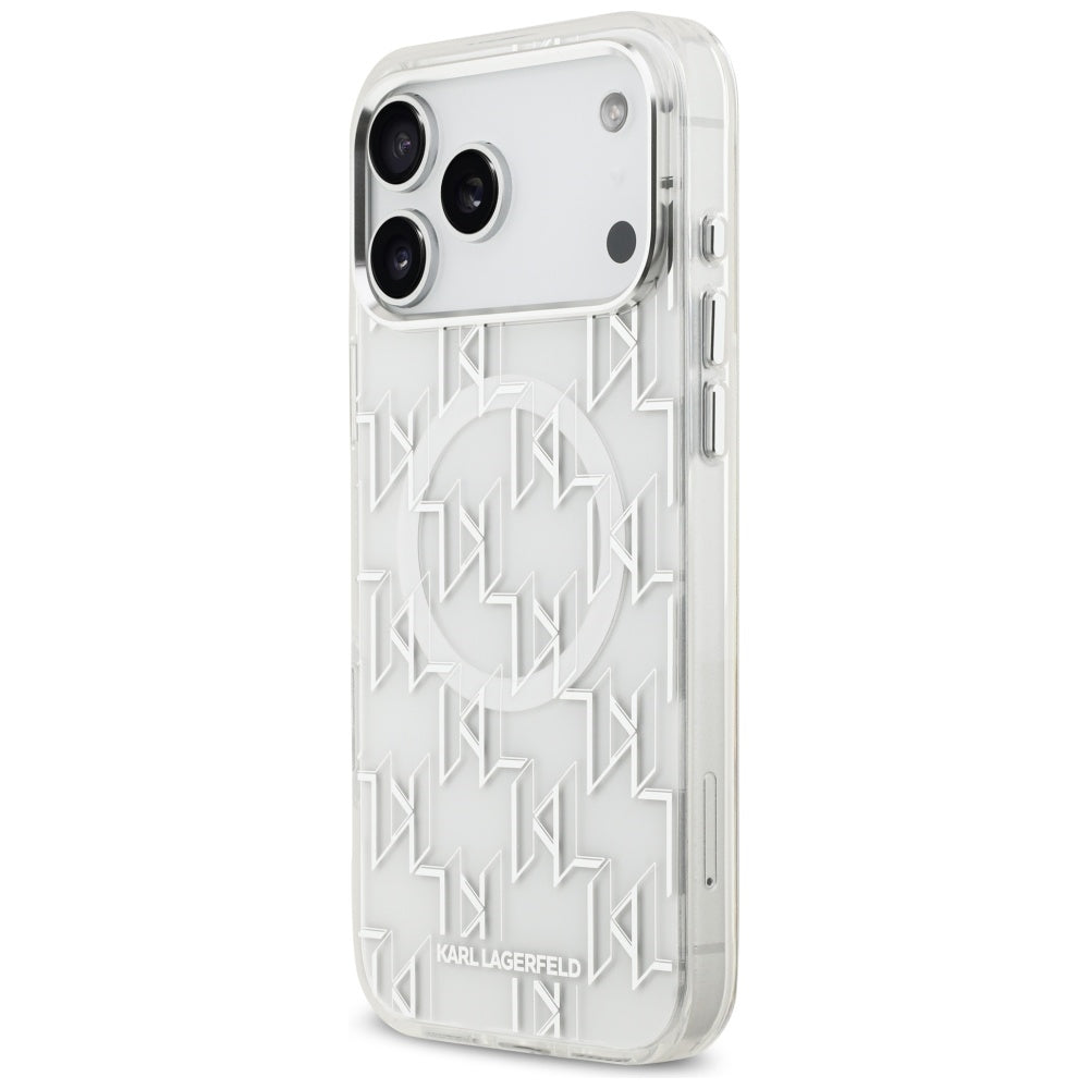 Funda MagSafe para Apple iPhone 17 Pro Max, Karl Lagerfeld, IML KL Monogram, Blanca
