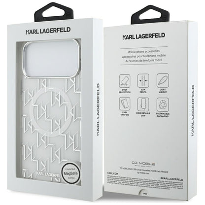 Funda MagSafe para Apple iPhone 17 Pro Max, Karl Lagerfeld, IML KL Monogram, Blanca