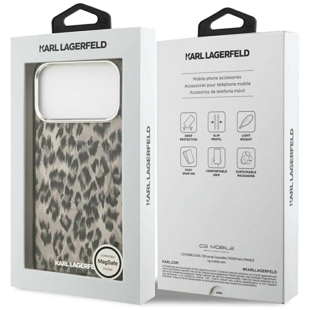 Funda MagSafe para Apple iPhone 17 Pro Max, Karl Lagerfeld, Patrón IML Leopard, Marrón