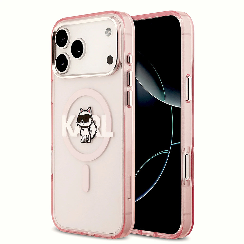 Funda MagSafe para Apple iPhone 17 Pro Max, Karl Lagerfeld, IML Sketch Logo Choupette, Rosa.
