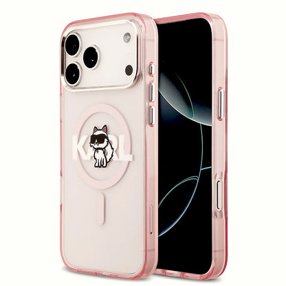 Funda MagSafe para Apple iPhone 17 Pro Max, Karl Lagerfeld, IML Sketch Logo Choupette, Rosa.