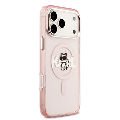 Funda MagSafe para Apple iPhone 17 Pro Max, Karl Lagerfeld, IML Sketch Logo Choupette, Rosa.