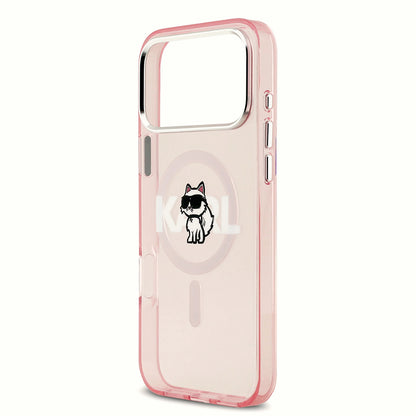 Funda MagSafe para Apple iPhone 17 Pro Max, Karl Lagerfeld, IML Sketch Logo Choupette, Rosa.