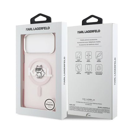 Funda MagSafe para Apple iPhone 17 Pro Max, Karl Lagerfeld, IML Sketch Logo Choupette, Rosa.