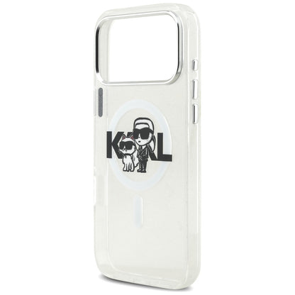 MagSafe Case for Apple iPhone 17 Pro Max, Karl Lagerfeld, IML Sketch Logo Glitter Karl & Choupette, Transparent