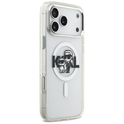 MagSafe Case for Apple iPhone 17 Pro Max, Karl Lagerfeld, IML Sketch Logo Glitter Karl & Choupette, Transparent
