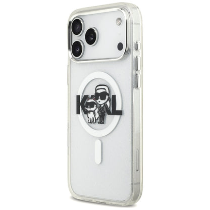 MagSafe Case for Apple iPhone 17 Pro Max, Karl Lagerfeld, IML Sketch Logo Glitter Karl & Choupette, Transparent