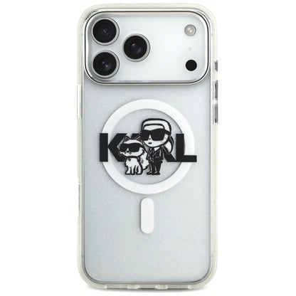 MagSafe Case for Apple iPhone 17 Pro Max, Karl Lagerfeld, IML Sketch Logo Glitter Karl & Choupette, Transparent