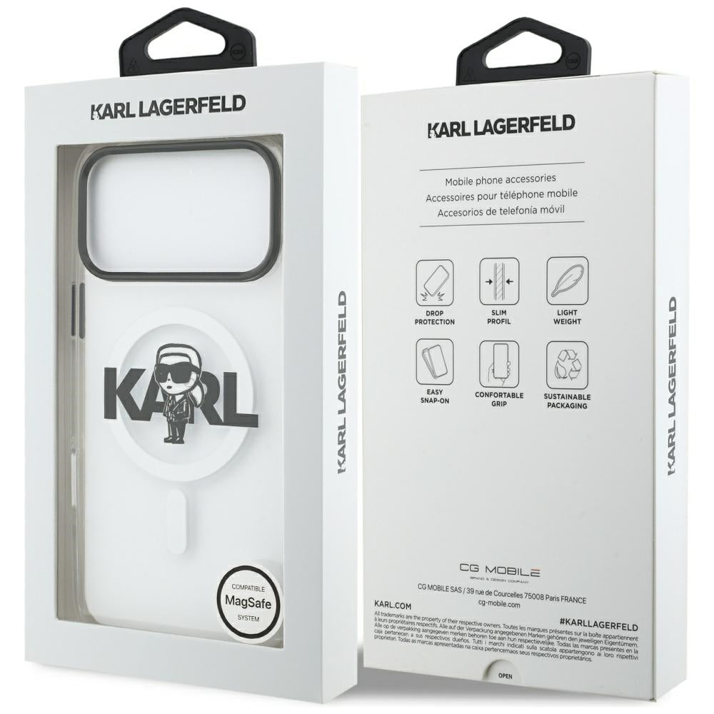 Funda MagSafe para Apple iPhone 17 Pro Max, Karl Lagerfeld, IML Sketch Logo Karl, Transparente