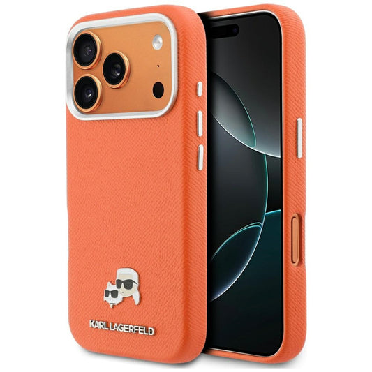Funda MagSafe para Apple iPhone 17 Pro Max, Karl Lagerfeld, Karl & Choupette Head's Pin, Naranja